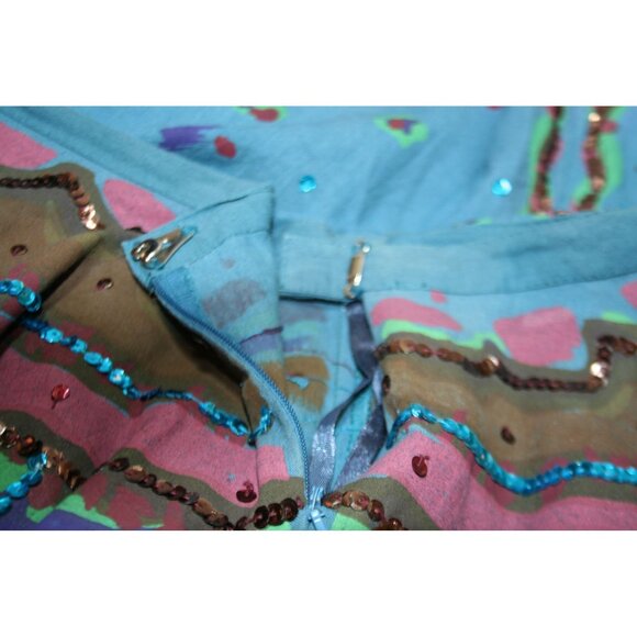 Anitsa Paris Hand-Painted Sequins Womens M Cotton Midi Skirt Floral Boho Artwear - Picture 6 of 8